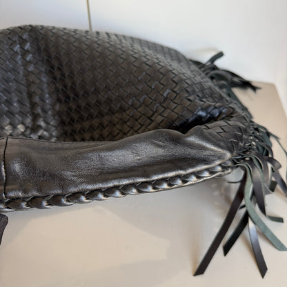 Bottega Veneta Veneta Fringed Hobo Large Black 50-53cm Lambskin Leather