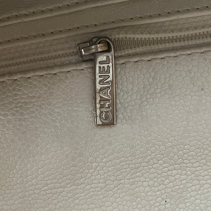 Chanel Classic Flap Maxi White Caviar Leather Silver-tone Hardware Giant CC Logo