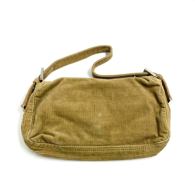 FENDI Baguette Vintage Corduroy Beige Brown Shoulder Bag
