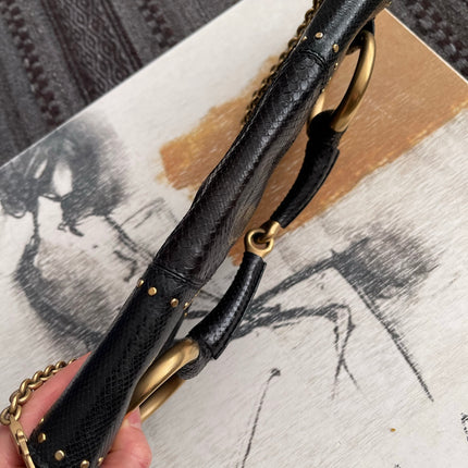 Gucci Horsebit 1955 Chain Large Black Snake-skin Leather Shoulder Bag