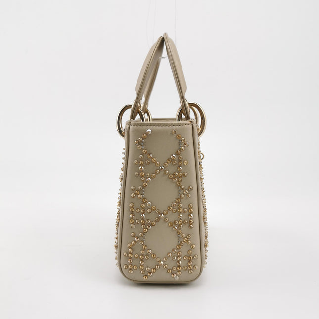 Lady Dior Mini Gold Calfskin Leather with Crystals Gold Hardware 2020