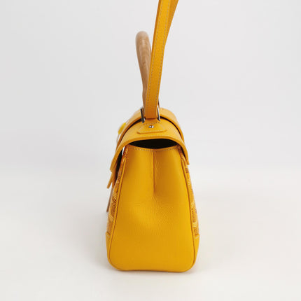 Goyard Saigon Mini Yellow Canvas and Leather Wooden Top Handle Crossbody Bag