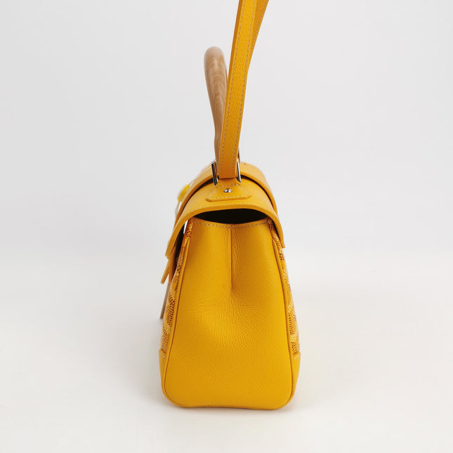 Goyard Saigon Mini Yellow Canvas and Leather Wooden Top Handle Crossbody Bag