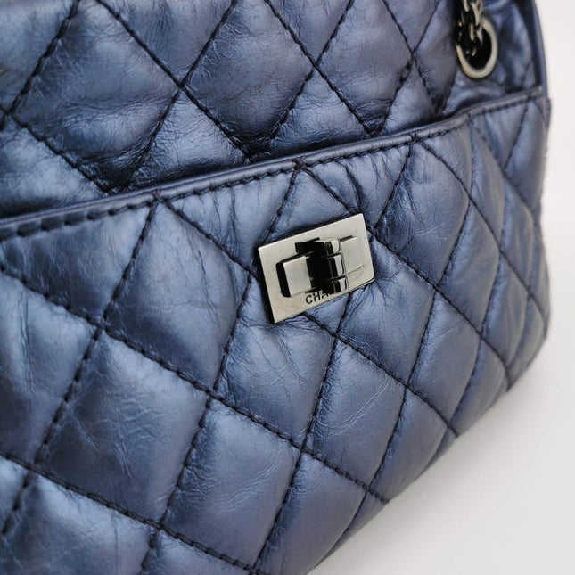 Sold Chanel 2008 Metallic Aged Calfskin Quilted Small 2.55 Mademoiselle Camera Case Bag Blue