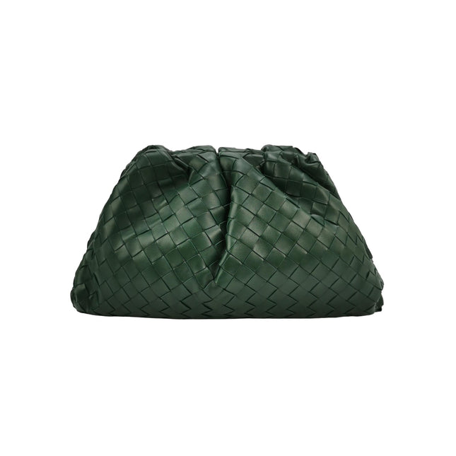 Bottega Veneta Pouch Large Intrecciato Dark Green Calfskin Leather Clutch