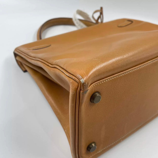 Hermes Kelly 32 Retourne 1976 Gold Box Leather Gold Hardware
