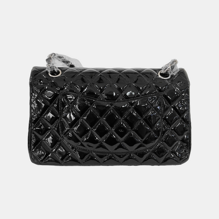 Chanel Classic Flap Medium Black Patent Leather Silver Hardware