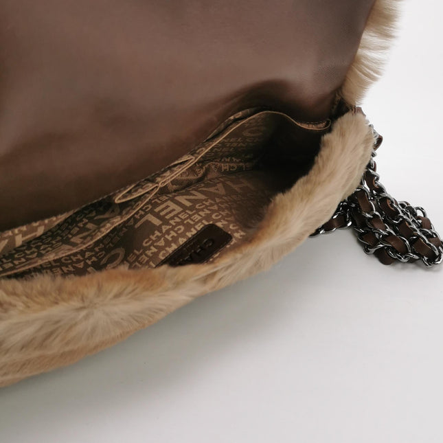 Chanel Fur Flap Bag Brown Grey Chincilla Bag Multi-Layer Chain