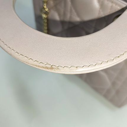 Lady Dior Mini Pearlescent Pink Lambskin Leather Gold HW Chain Strap