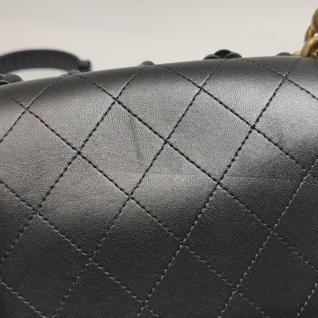 Chanel Le Boy Bag Small Camellia Black Lambskin Leather Gold Hardware