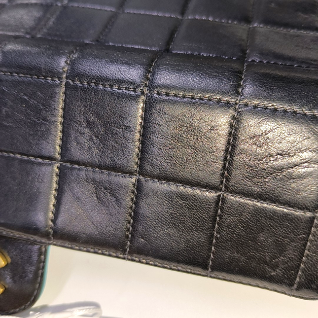 Chanel East West Chocolate Bar Black Leather Blue Interior