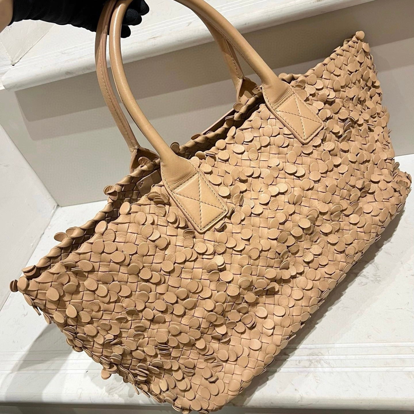 Bottega Veneta Cabat Limited Tan Poussin Paillettes Tote Beige