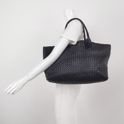 Bottega Veneta Cabat MM Intreccio Leather Tote Bag Navy 40cm