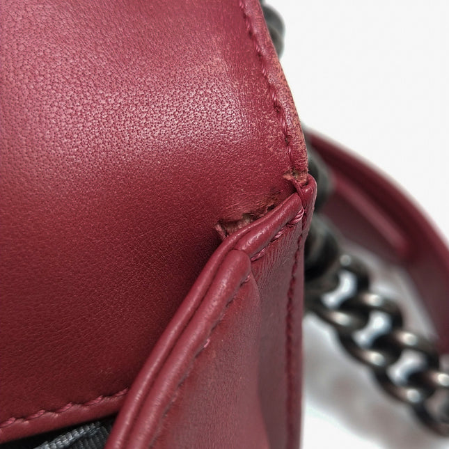 Chanel Le Boy Medium Bag Burgundy Lambskin Leather Silver Antiqued Hardware