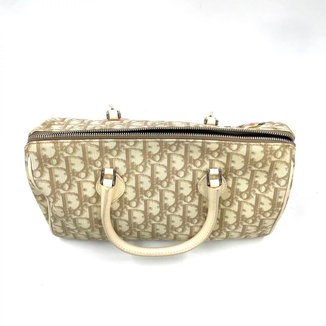 Dior Boston Bowling Bag White Oblique Monogram Canvas With Flower Embroidery