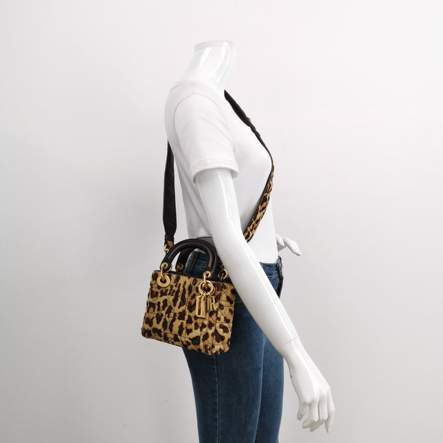 Sold Lady Dior Mini Handbag Pony-style Calfskin Leather Leopard Print