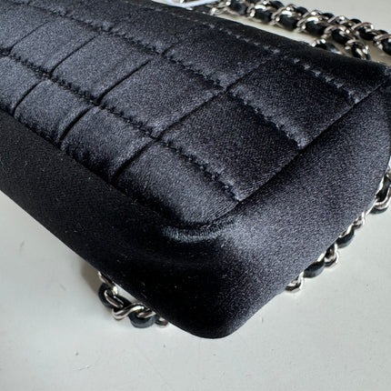 Chanel Extra Mini Flap Bag Black Satin Choco Bar Lipstick Mirror Crossbody, 2005