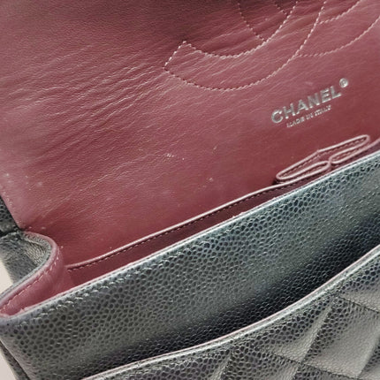 Chanel Classic Flap Jumbo Black Caviar Leather Double Flap Silver Hardware