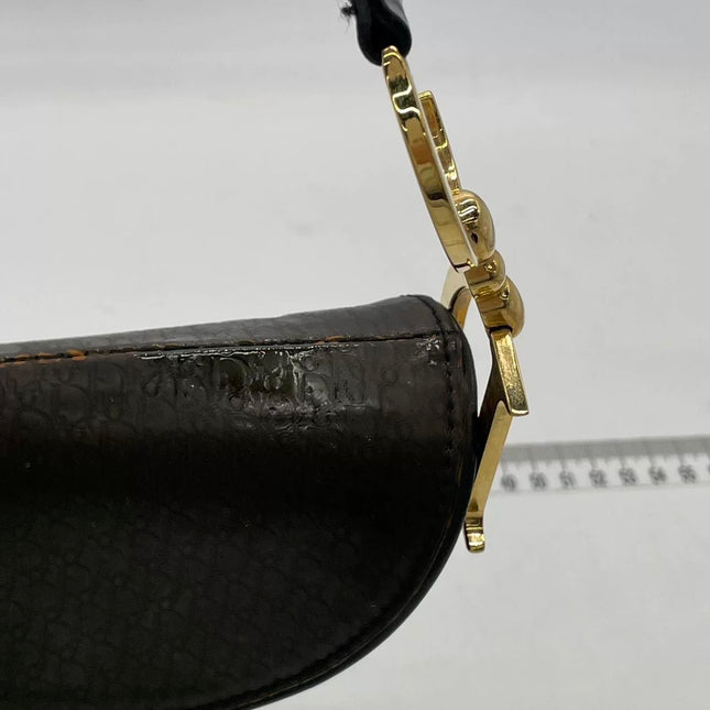 Dior Saddle Small Vintage Shoulder Bag Dark Green Oblique Print Patent Leather