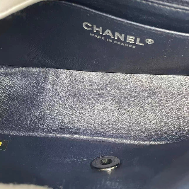 Chanel Classic Flap Mini 2014 Navy Lambskin Leather Silver Hardware