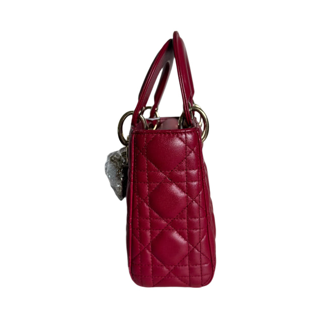 Lady Dior Mini Burgundy Lambskin Leather Gold HW Chain Strap