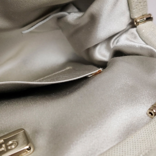 Chanel White Rabbit Fur Kiss Lock Clutch Chain Bag