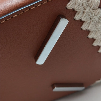 Loewe Puzzle Calfskin Crochet Trim Medium Caramel Tan Leather Bag