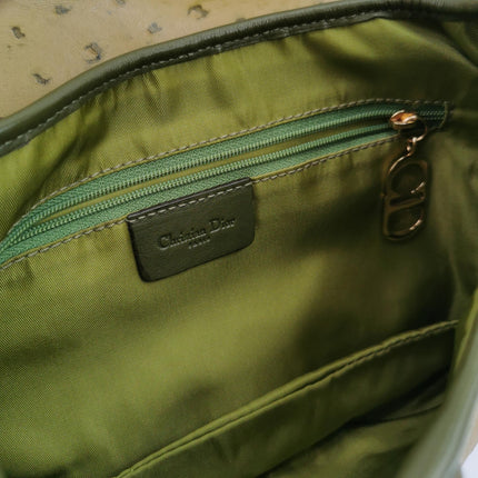 Dior Vintage Double Saddle Green Ostrich Leather Gold Hardware