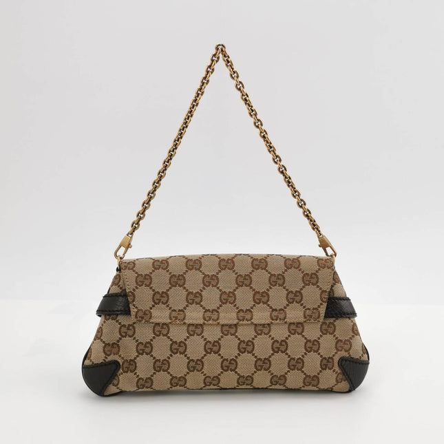 Sold Gucci Horsebit 1955 Chain Clutch Small Cloth Beige Monogram Brown Leather Shoulder bag