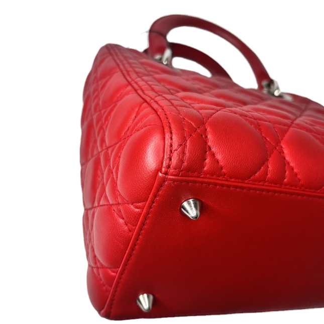 Sold Lady Dior Medium Bag Red Lambskin Cannage Leather Without Strap