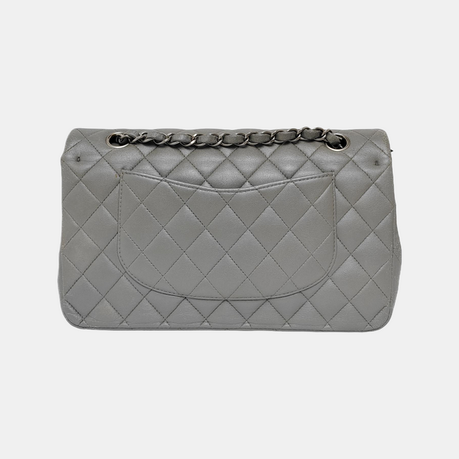 Chanel Timeless Classic Flap Medium Grey Lambskin Leather Silver Hardware