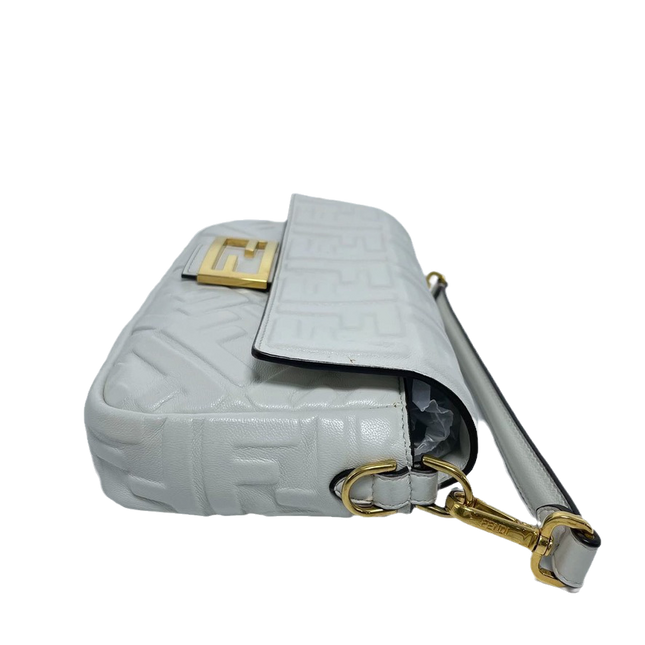 Sold FENDI Baguette White Leather 3D FF Motif Crossbody