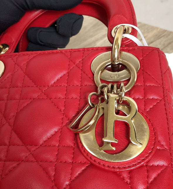 Sold Lady Dior Red Mini handbag Cannage Leather with strap