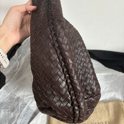 Bottega Veneta Belly Hobo Intreccio Leather Dark Chocolate Brown Large 50cm