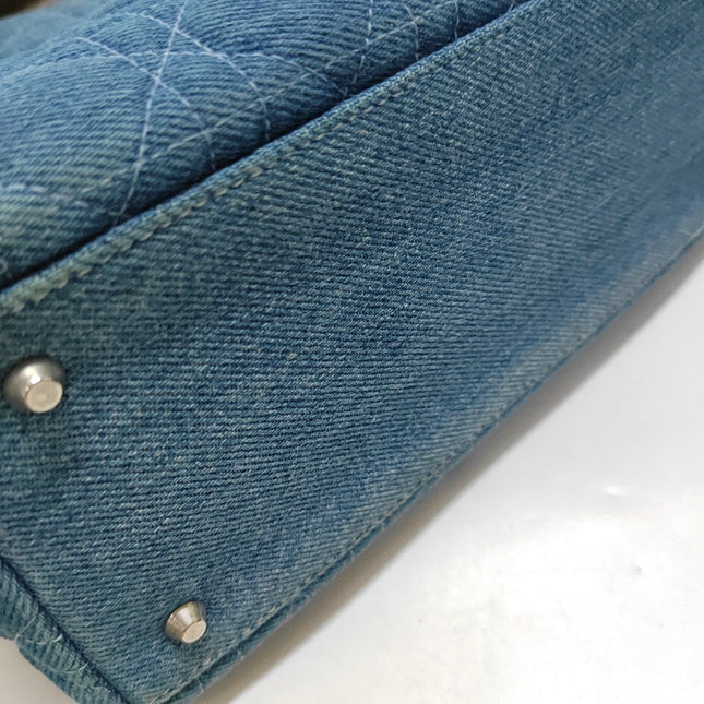 Lady Dior Vintage Medium Blue Jeans PVC Handles Silver Hardware With Strap