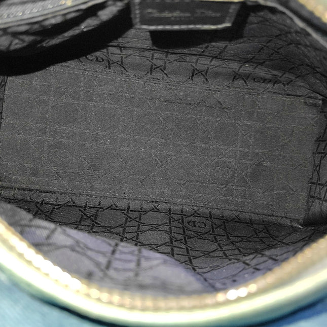 Lady Dior Vintage Medium Blue Jeans PVC Handles Silver Hardware With Strap