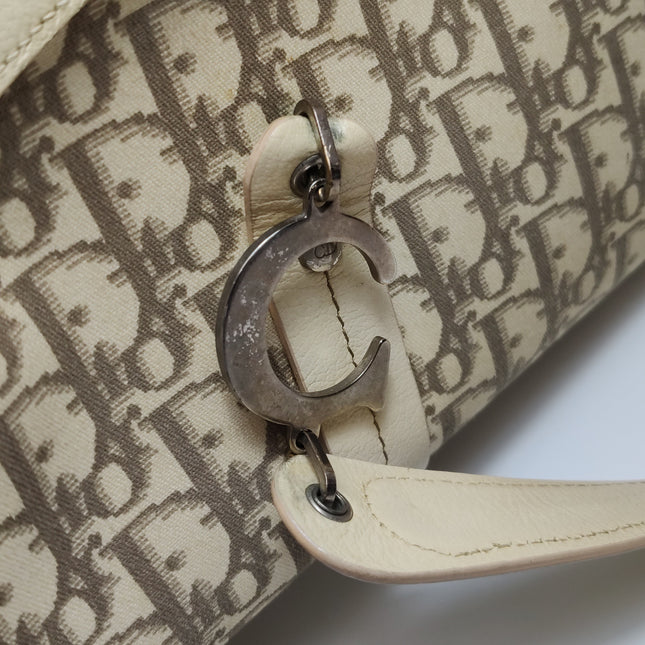 Dior Vintage Embroidered Diorissimo Bowler Bag Top White Monogram