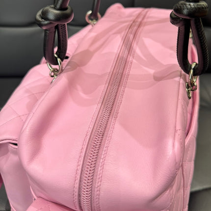 Chanel Cambon Large Pink Calfskin Leather Double Strap Handbag