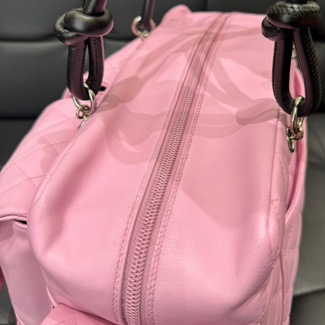 Chanel Cambon Large Pink Calfskin Leather Double Strap Handbag