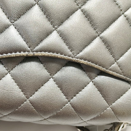 Chanel Classic Flap Mini Square Silver Lambskin Leather