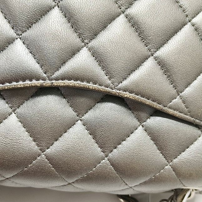 Chanel Classic Flap Mini Square Silver Lambskin Leather