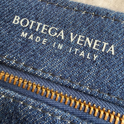 Bottega Veneta Andiamo Medium Navy Leather and Denim Intrecciato Leather Handbag