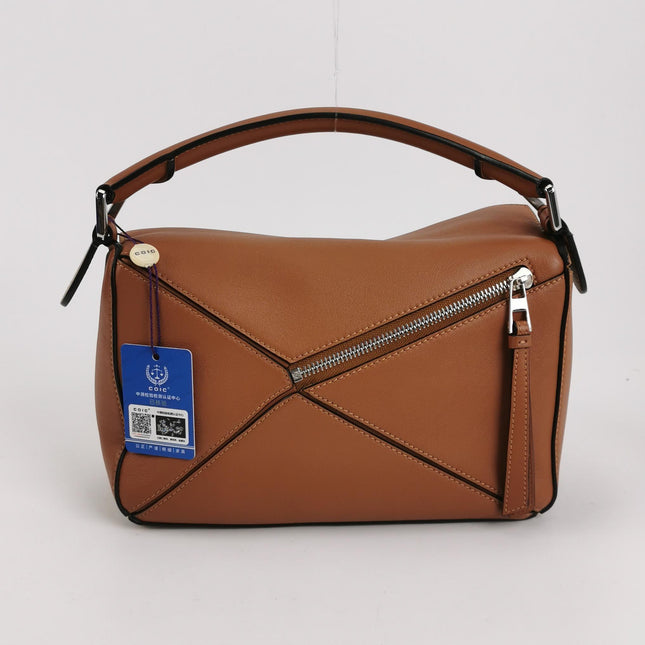 Loewe Puzzle Small Tan Brown Calfskin leather Bag White Logo