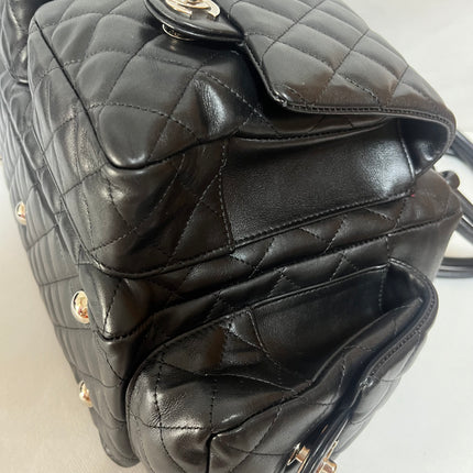 Chanel Cambon Multi-pocket Ligne Reporter Bag Large Black Calfskin Leather White Logo