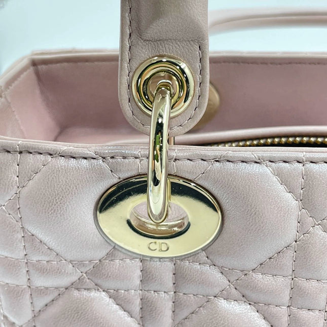 Lady Dior Medium Handbag Pearlescent Pink Cannage Leather Gold Hardware, 2016