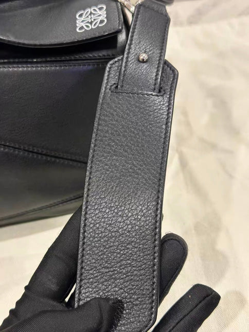 Loewe Puzzle Small Black Smooth Leather White Logo With Metal Feet 2016