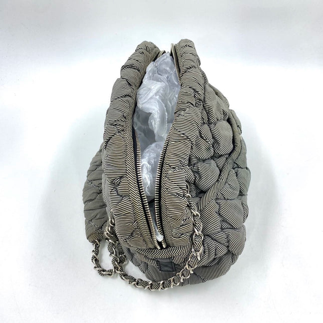 Chanel Nylon Bubble Striped Quilt Accordion Flap Bag Blue, 2009-2010