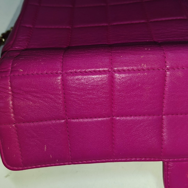 Chanel East West Chocolate Bar Fuchsia Pink Leather 24k Gold hardware