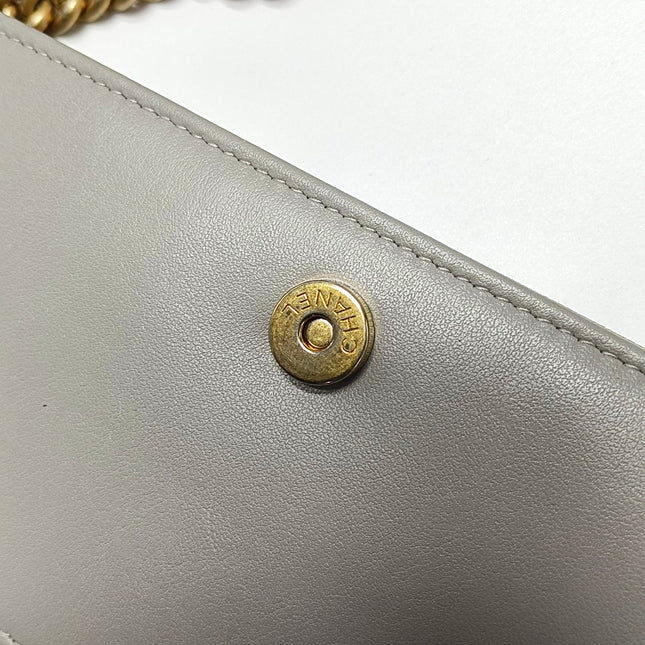 Chanel Wallet on Chain Boy Flap Grey Caviar Leather Gold Hardware 2018