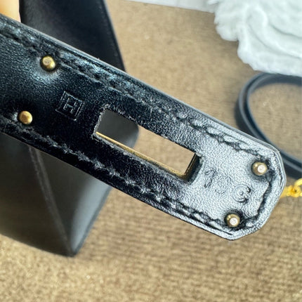 Hermes Kelly 32 Sellier Black Box Leather Double Ring Gold HW
